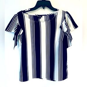 Roz Ali striped short sleeve blouse,M🦋